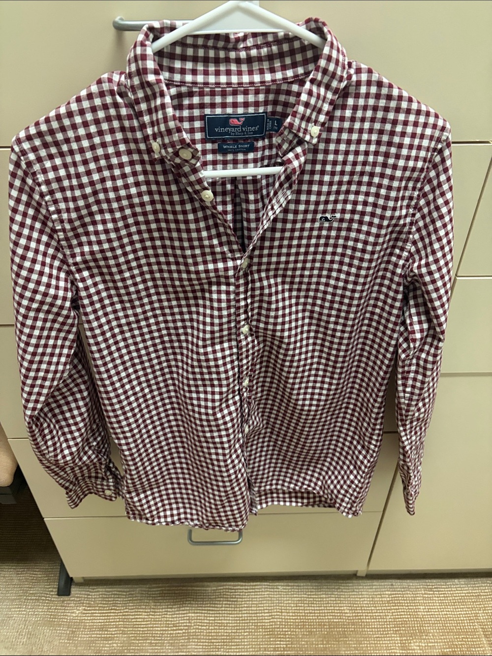 Vineyard Vines Boys Whale Shirt Maroon Gingham Button-Down Size L (16)